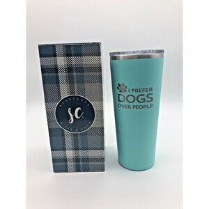 Sassy Cups I PREFER DOGS OVER PEOPLE Travel Tumbler 22 Ounce Teal Stainless NEW